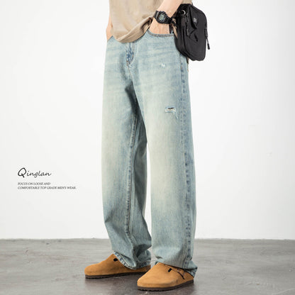 Mens Ripped Straight Leg Denim Pants
