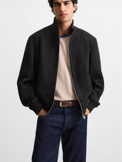 Men Suede Effect Slim Fit Straight Jacket
