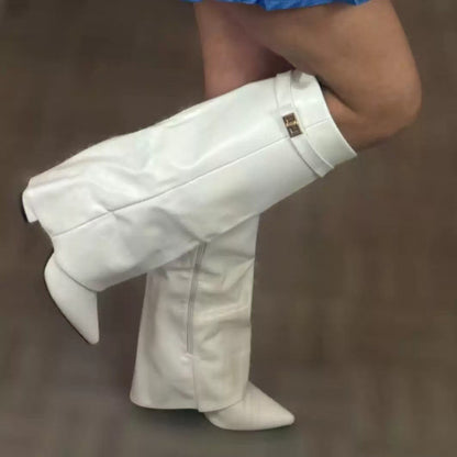 Metal Buckle Medium Long Boots Plus Size Thick Heel Pants Boots Women's Boots