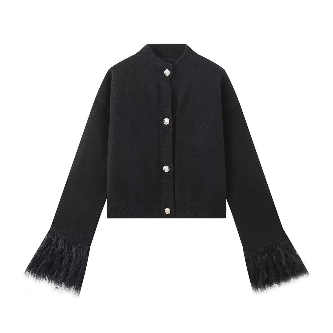 Women?s Fuzzy Cuff Button-Front Knit Cardigan