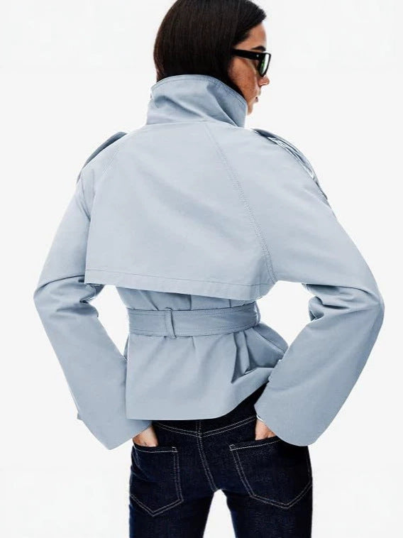 Dubbelknoops korte trenchcoat voor dames