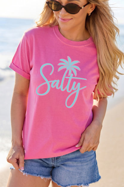 Roze rood T-shirt met print van een zoutige palmboom