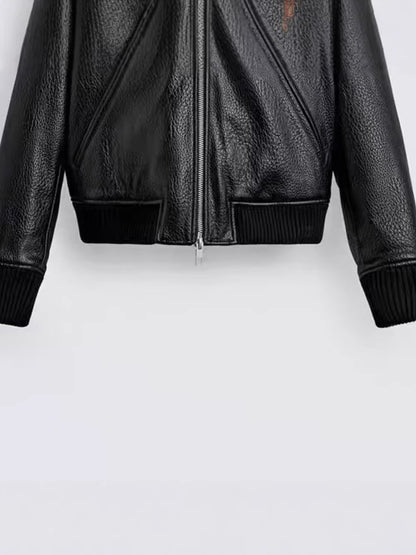 Loose Imitation Leather Zip Jacket Coat Leather Coat