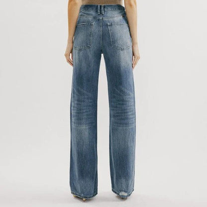 Amerikaanse retro jeans met hoge taille en wijde pijpen