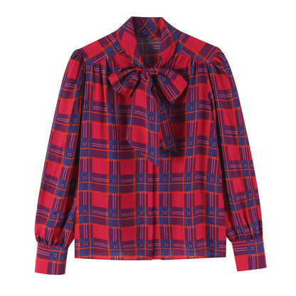 Womens Plaid Bow Tie Shirt
