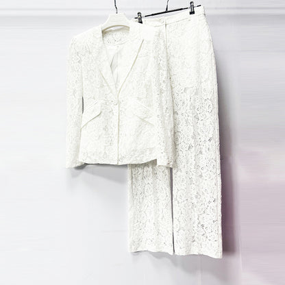 Elegant Lace Two-Piece Suit with Straight-Leg Pants