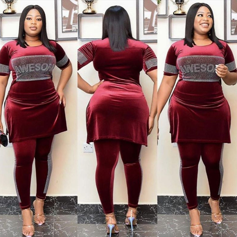 Elegant Velvet Women Suit with Hot Drill Details