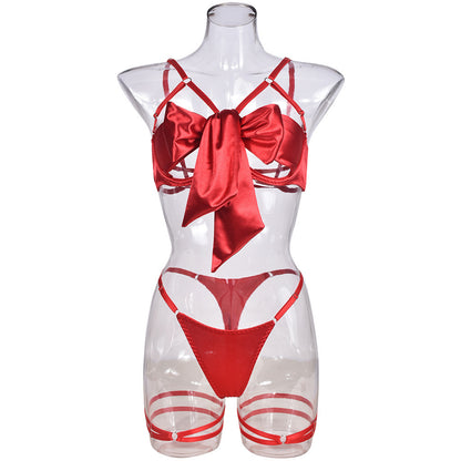 Bow Hollow Lingerie Three-Piece Set