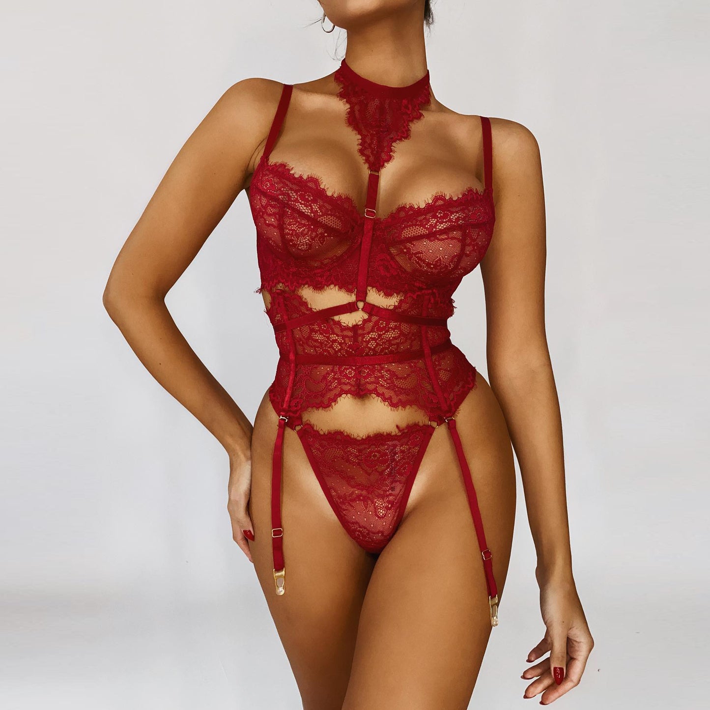 Transparent Lace Lingerie Set with Underwire