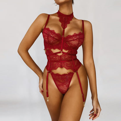 Transparent Lace Lingerie Set with Underwire