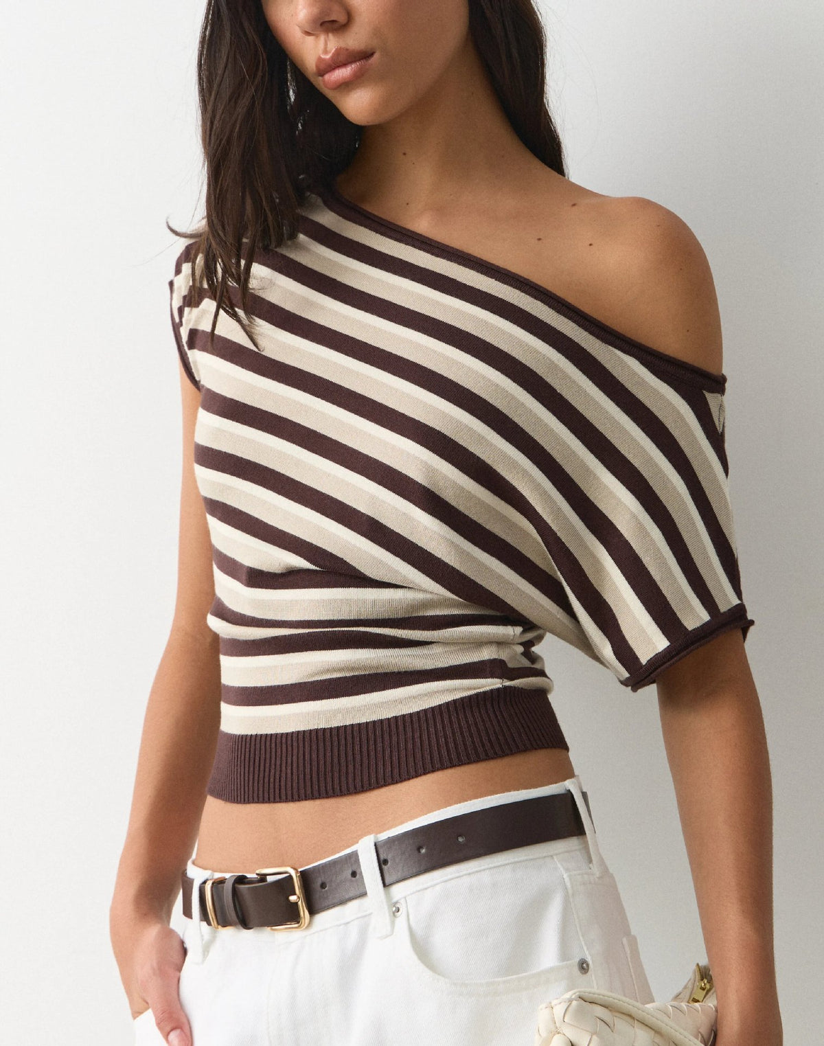 Retro Off-Shoulder Striped Knit Top