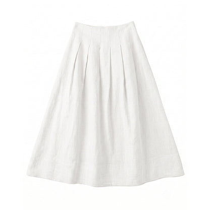 Women's High-Waisted Linen A-Line Pleated Skirt