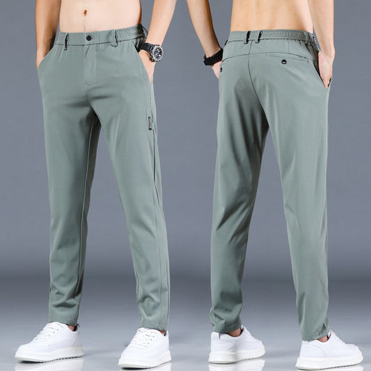 Men's Ice Silk Elastic Waist Straight-Leg Casual Pants