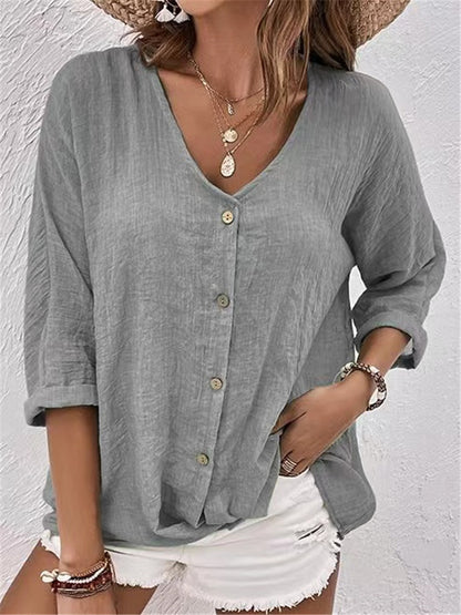 V-hals blouse met lange mouwen en knopen