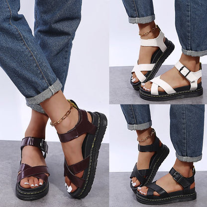 New Design Womens Flat Roman Sandals Thick Hollow Out Sandals