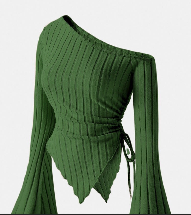 Women's Off-Shoulder Bell Sleeve Knit Top