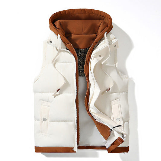 Heren gewatteerde bodywarmer met capuchon en ritssluiting