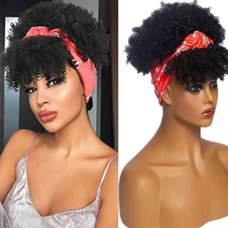 Women's Curly Headband Wig with Bangs