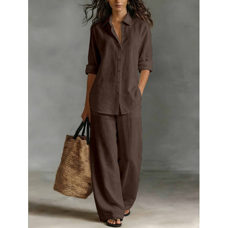 Casual katoen-linnen blouse en broekset voor dames