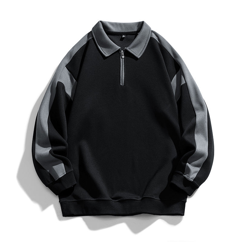 Retro polo sweatshirt met contrasterende kleuren en halve ritssluiting voor heren