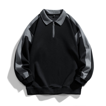 Retro polo sweatshirt met contrasterende kleuren en halve ritssluiting voor heren