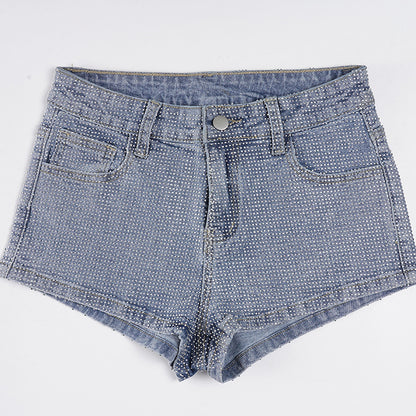 Rhinestone High-Waist Denim Shorts