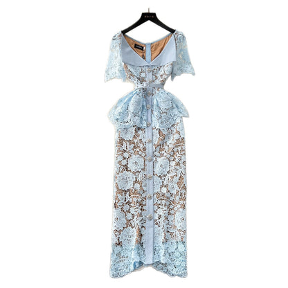 French-Style Hollow Lace Women Dress