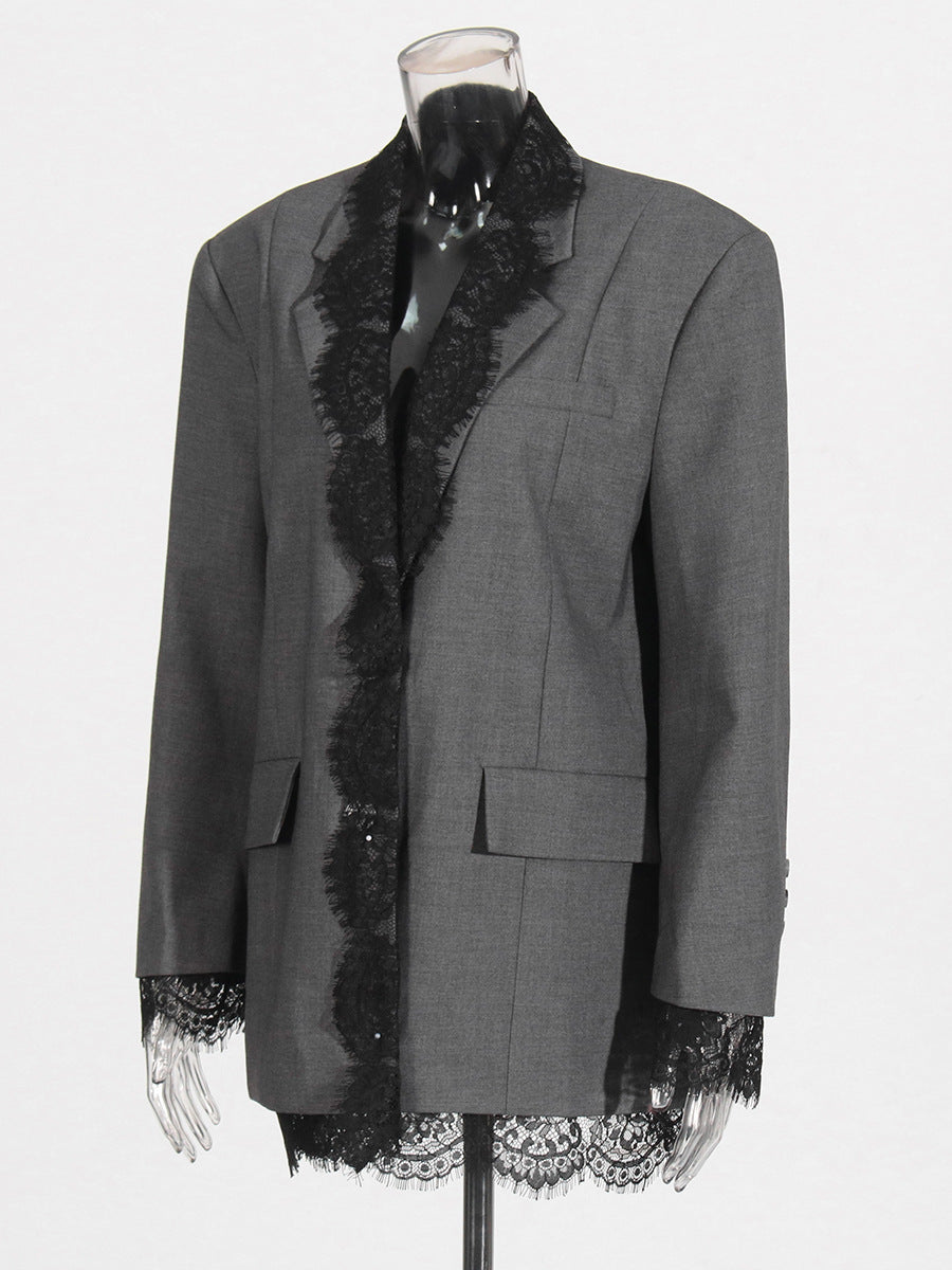 Elegant Lace Embroidered Blazer Jacket