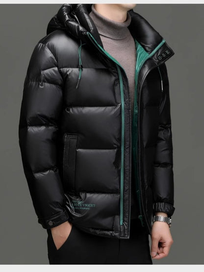 Heren warme winter donsjack met capuchon in grote maten