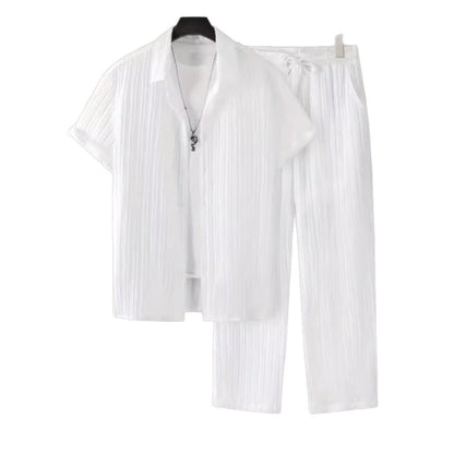 Men's Striped Short-Sleeve Shirt and Drawstring Pants Set
