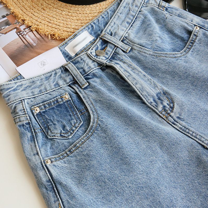 Women's Denim Shorts High-Waisted Trendy Wide-Leg A-Line Slimming Rolled-Up Hot Pants