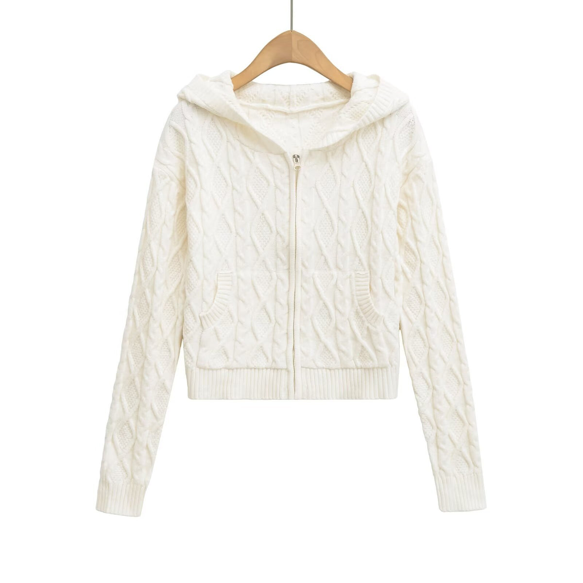 Zip-up hoodie knitted long sleeves