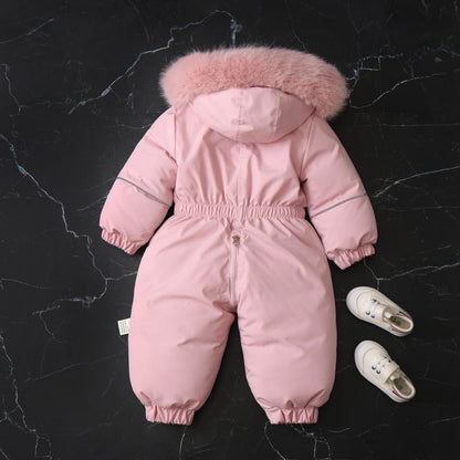 Warm, thickened one-piece ski suit for boys and babies