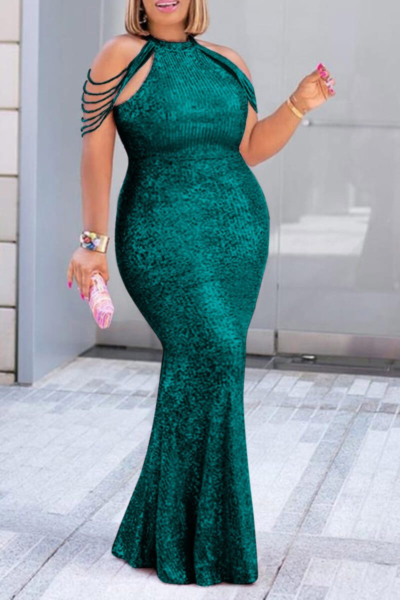 Plus size lange avondjurk versierd met sprankelende pailletten