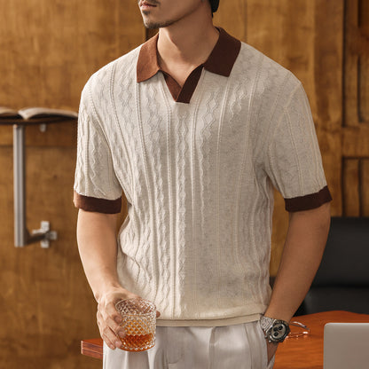 Men's Silk Jacquard Polo Shirt Summer Short Sleeve Knitwear