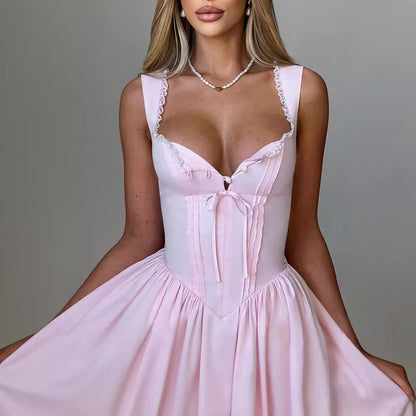Elegant Fashion High-Waist Backless Strapless Solid Color Dress for Women