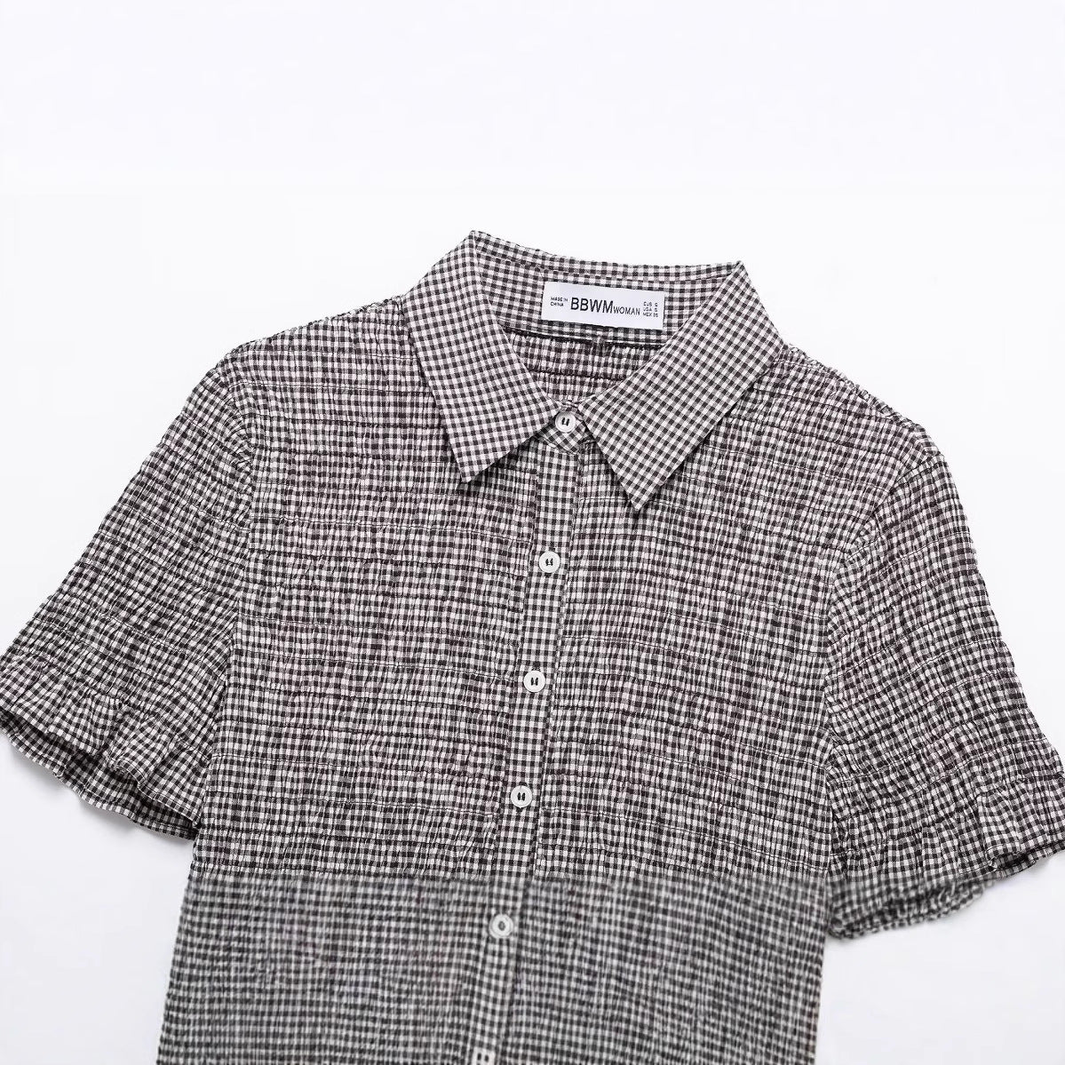 Summer European and American new fashionable small plaid short sleeved shirt