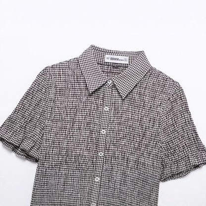 Summer European and American new fashionable small plaid short sleeved shirt