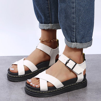 New Design Womens Flat Roman Sandals Thick Hollow Out Sandals
