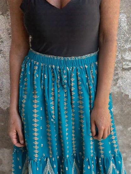 Ruffled Printed Maxi Skirt