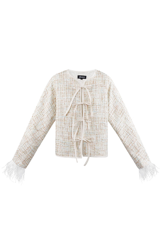 Zacht veren jasje met strikjes - groen