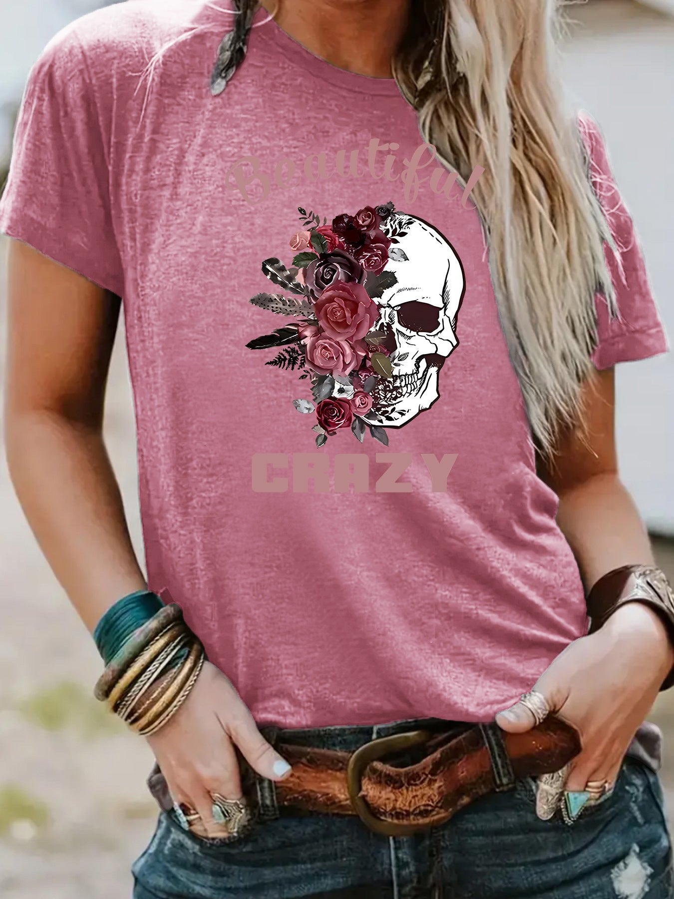 Skull flower printed top for women