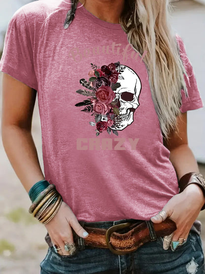 Skull flower printed top for women