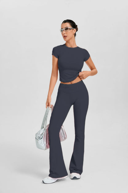 Women's Short Sleeve Flared Leg 2-Piece Yoga Set