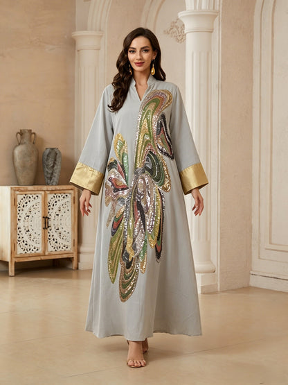 Elegant Floral Beaded Long Robe for Women