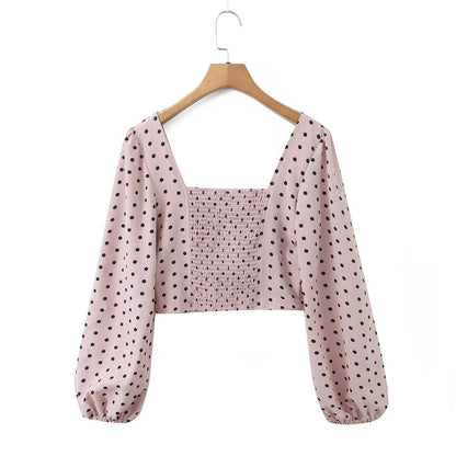 Spicy Girl Bubble Sleeve Square Neck Fishbone Top