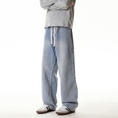 Vintage gewassen herenjeans met rechte pijpen