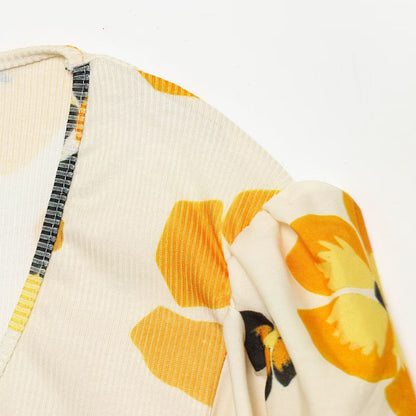 Sweet and spicy fluffy printed patchwork short top