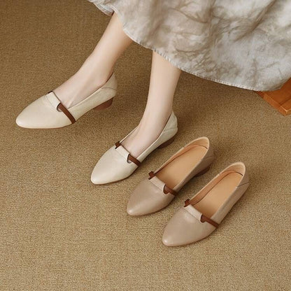 Women Soft Leather Pointed Toe Low Heel Mary Jane Shoes