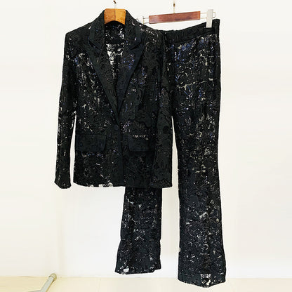 Embroidered Sequin Mesh Blazer and Pants